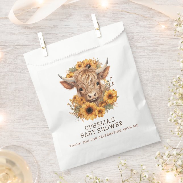 Highland Cow Sunflowers Baby Shower Thank You Geschenktütchen (Ausgeschnitten)
