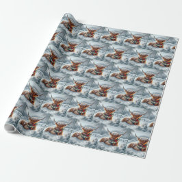 Highland Cow Tragen eines Weihnachtsschadens Geschenkpapier