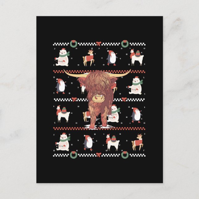 Highland Cow Ugly Christmas Postkarte (Vorderseite)