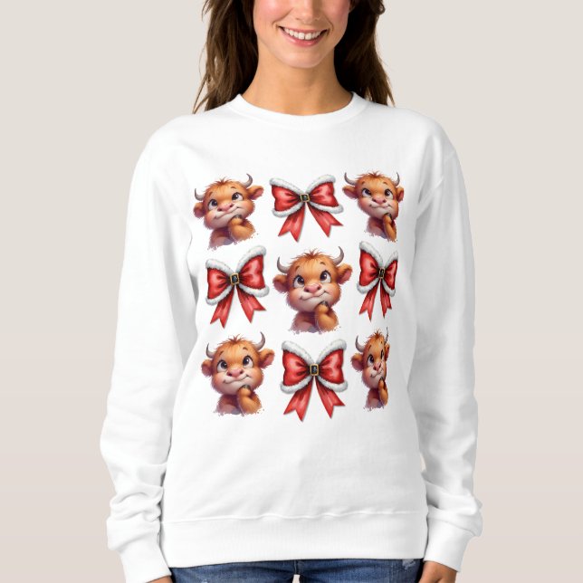 Highland Cow und Christmas Coquette Bow Sweatshirt (Vorderseite)