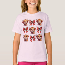 Highland Cow und Christmas Coquette Bow T-Shirt