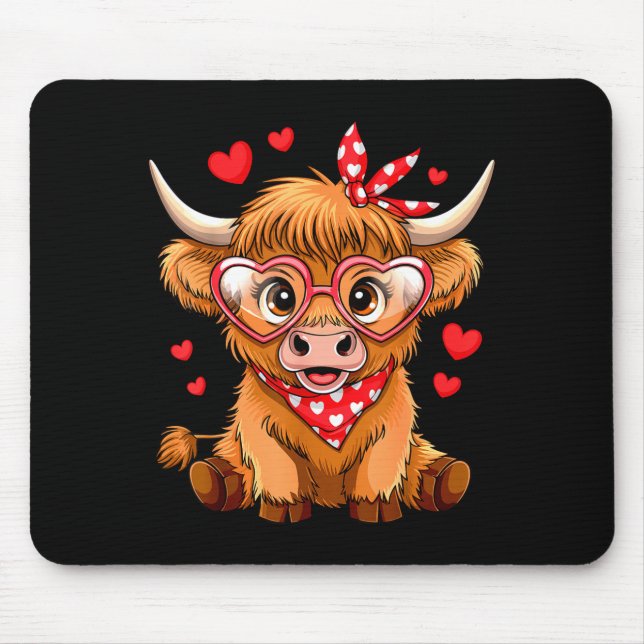 Highland Cow Valentines Day Funny Hearts Valentine Mousepad (Vorne)