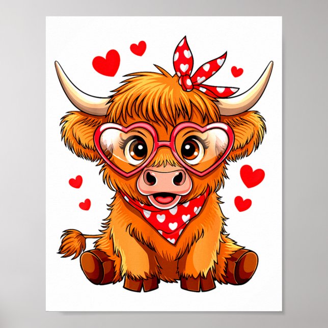 Highland Cow Valentines Day Funny Hearts Valentine Poster (Vorne)