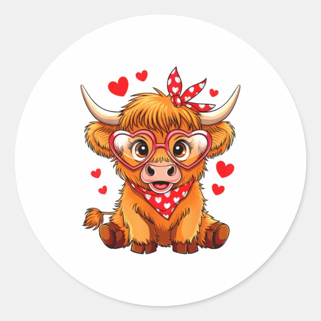 Highland Cow Valentines Day Funny Hearts Valentine Runder Aufkleber (Vorderseite)
