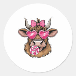 Highland Cow Valentinstag Herz Coquette Bow Gir Runder Aufkleber
