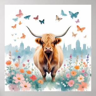 Highland Cow Vintag Animal Nature Forest City Art Poster