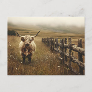 Highland Cow Vintag Sepia Postkarte