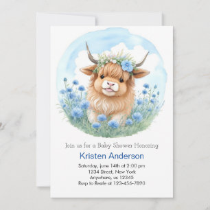 Highland Cow Watercolor Dream Boy Baby Dusche Einladung