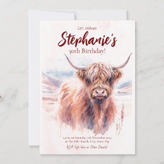 Highland Cow Watercolor Geburtstag Einladung