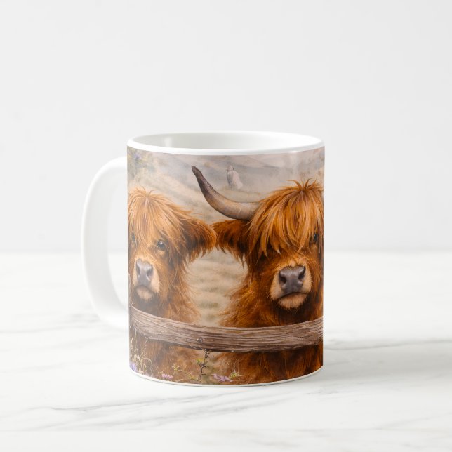 Highland Cow - Watercolour Animals Kaffeetasse (Vorderseite Links)