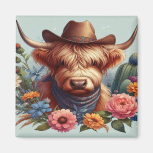 Highland Cow Wear Cowboy Hat Magnet