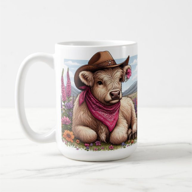 Highland Cow Wearing Hat und Bandana Kaffeetasse (Links)