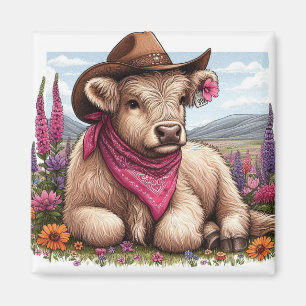 Highland Cow Wearing Hat und Bandana Magnet