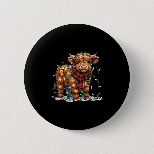 Highland Cow Weihnachten Weihnachten Weihnachtsbau Button (Vorderseite)