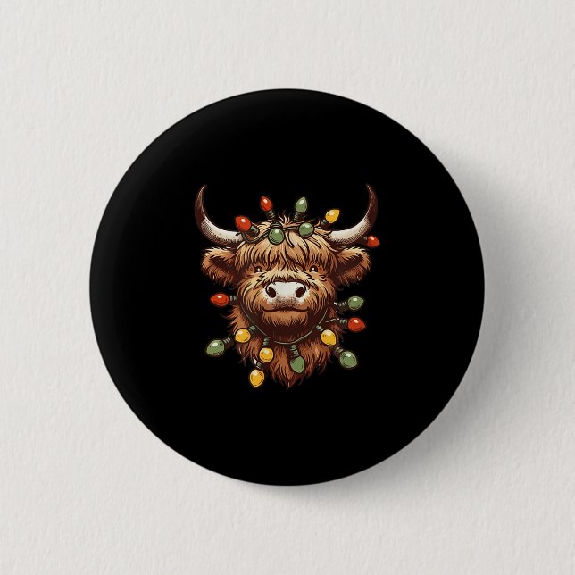 Highland Cow Weihnachten Weihnachten Weihnachtsbau Button (Vorderseite)