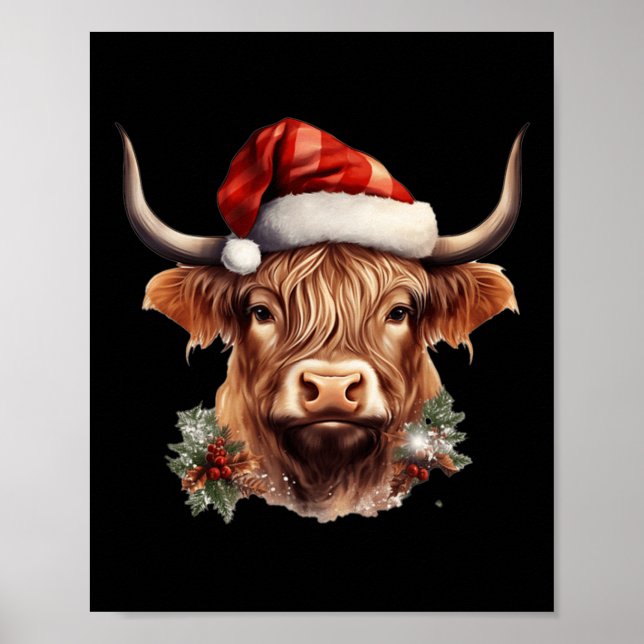 Highland Cow Weihnachten Weihnachten Weihnachtsbau Poster (Vorne)
