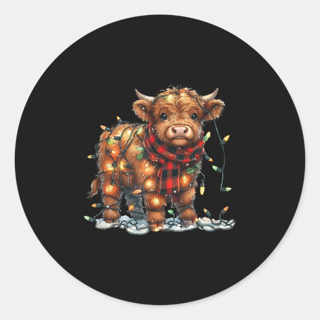 Highland Cow Weihnachten Weihnachten Weihnachtsbau Runder Aufkleber (Vorderseite)