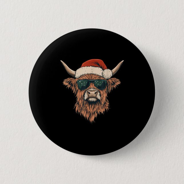 Highland Cow Weihnachtsmannmütze Funny Süße Tier B Button (Vorderseite)