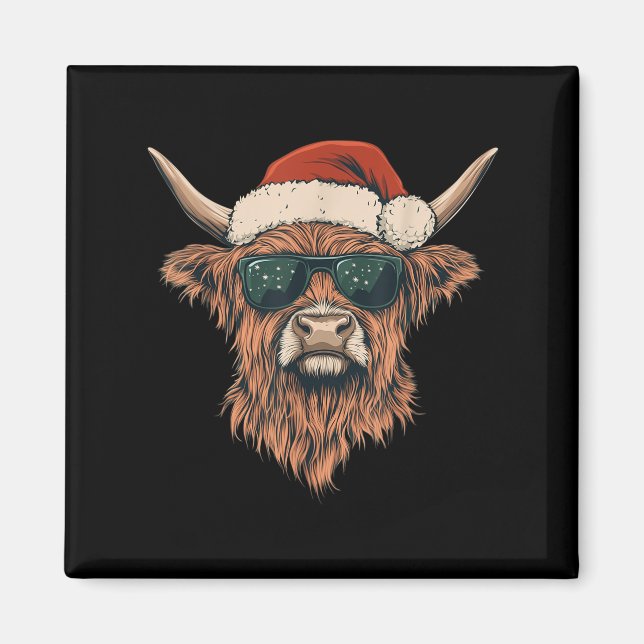 Highland Cow Weihnachtsmannmütze Funny Süße Tier B Magnet (Vorne)