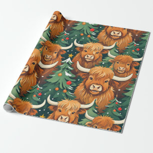 Highland Cow Weihnachtsmuster Geschenkpapier