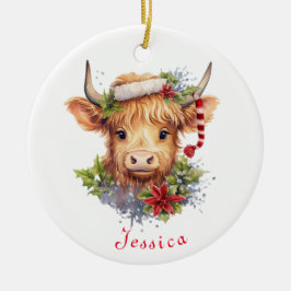 Highland Cow Weihnachtszeit Weihnachtsmannmütze Pe Keramik Ornament