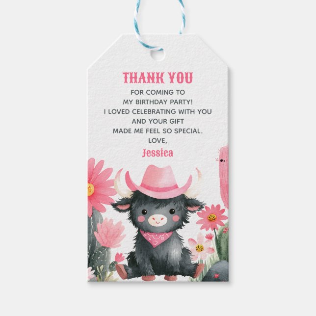 Highland Cow Western Kindergeburtstag Vielen Dank Geschenkanhänger (Vorderseite)
