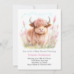 Highland Cow Wildblume Girl Baby Dusche Einladung