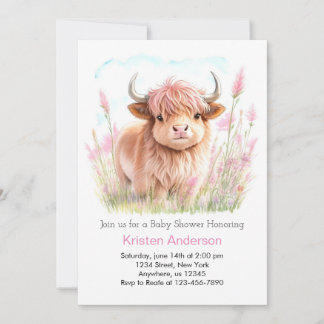 Highland Cow Wildblume Girl Baby Dusche Einladung