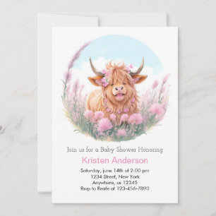 Highland Cow Wildblume Girl Baby Dusche Einladung
