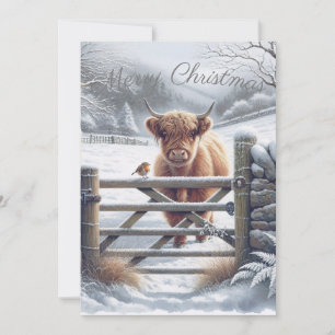 Highland Cow Winter Christmas Watercolor Feiertagskarte