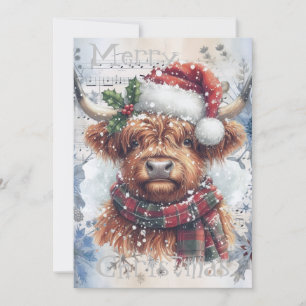 Highland Cow Winter Christmas Watercolor Feiertagskarte