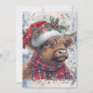 Highland Cow Winter Christmas Watercolor Feiertagskarte