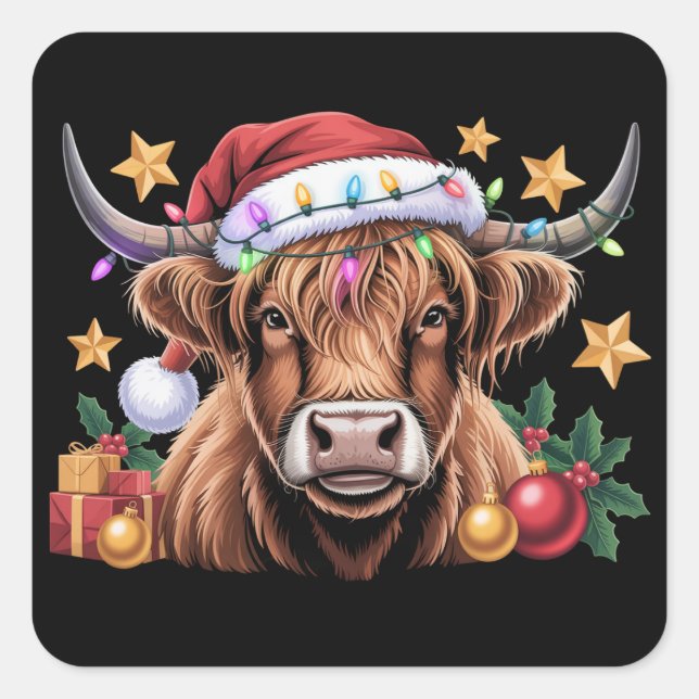 Highland Cow Xmas Heifers Farm Bauer Animal Lover Quadratischer Aufkleber (Vorderseite)