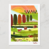Highland Cows Hello Postcard