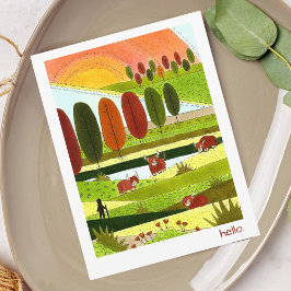 Highland Cows Hello Postcard Postkarte