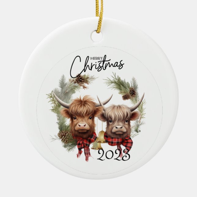 Highland Cows Weihnachten Keramik Ornament (Vorne)