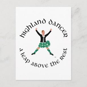 Highland Dancers ein Sprung über die Erholung Postkarte