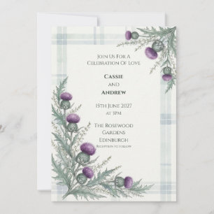 Highland Distel & sanfter Wasserfarben-Tartan Einladung