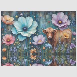 Highland-Färse Florale Bunte Cosmos Wandteppich Seidenpapier