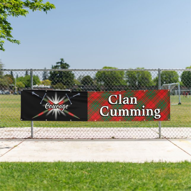 Highland Festival Clan Cumming Red Tartan Zent Banner (Insitu)