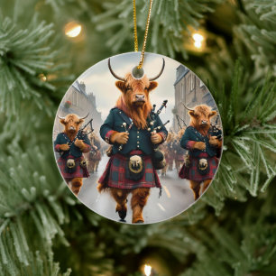 Highland-Harmonie: Dudelsack-Hochlandkuh-Band  Keramik Ornament