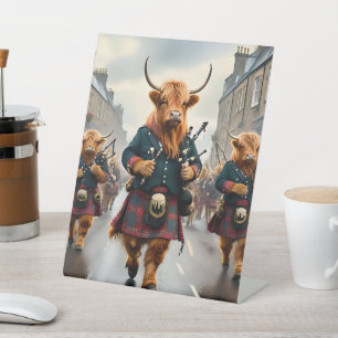 Highland-Harmonie: Dudelsack-Hochlandkuh-Band  Sockelschild