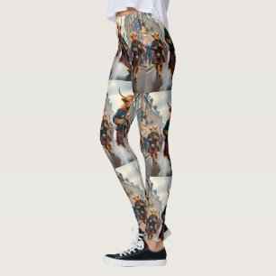 Highland Harmony: Bagpipe Highland Cow Band Leggings