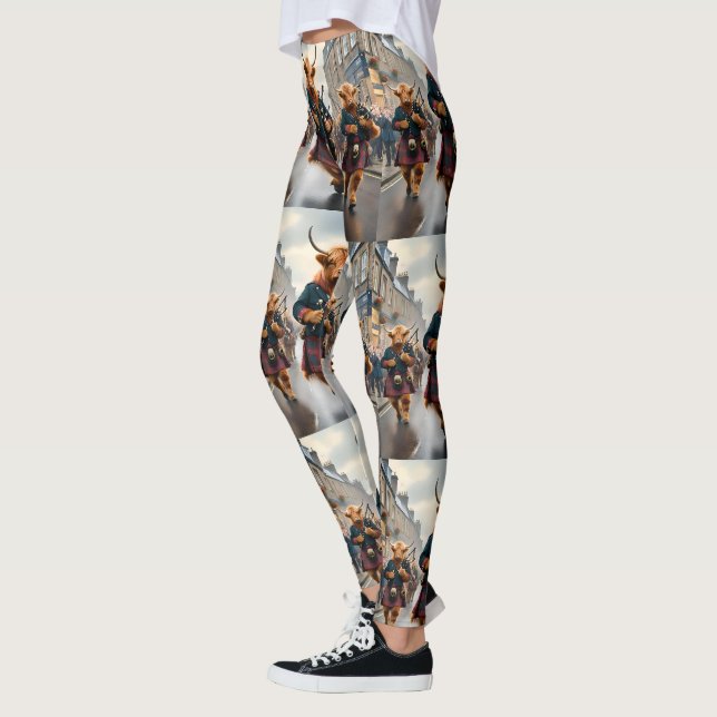 Highland Harmony: Bagpipe Highland Cow Band Leggings (Links)