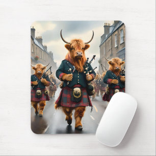 Highland Harmony: Bagpipe Highland Cow Band Mousepad