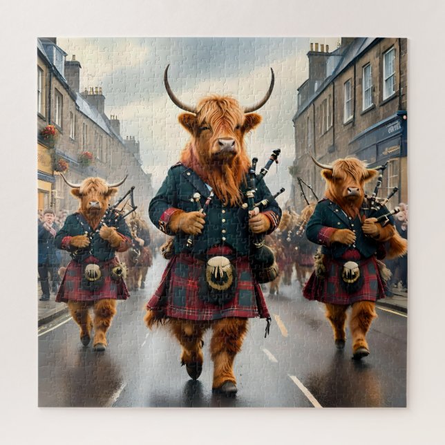 Highland Harmony: Bagpipe Highland Cow Band Puzzle (Vertikal)