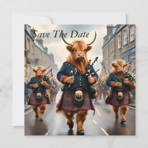 Highland Harmony: Bagpipe Highland Cow Band Save The Date