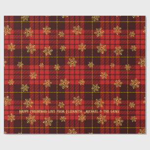 Highland Hearth Tartan Gold Snowflake Personalisie Geschenkpapier