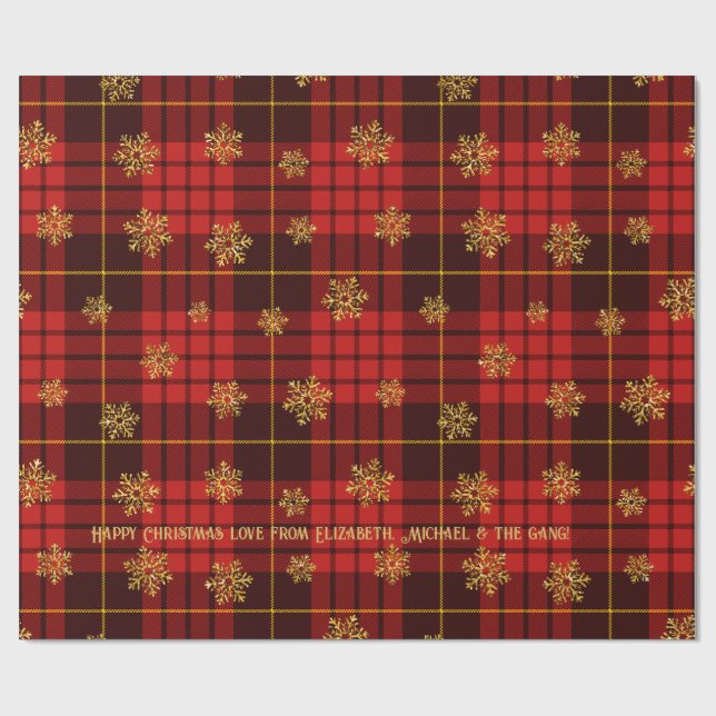Highland Hearth Tartan Gold Snowflake Personalisie Geschenkpapier (Flach)