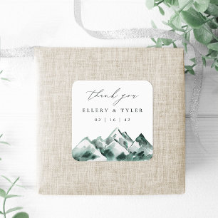 Highland   Hochzeit des Wasserfarbengebirges Danke Quadratischer Aufkleber